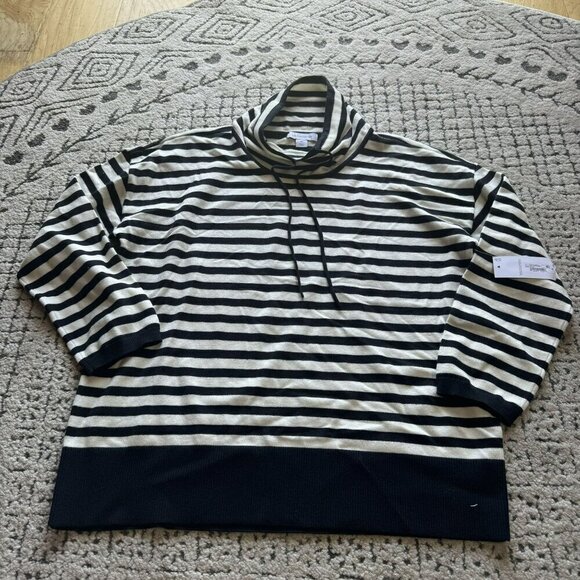 Liz Claiborne Ladies' Black & White Striped Turtleneck Sweater‎ Size XL NWT - Picture 1 of 3